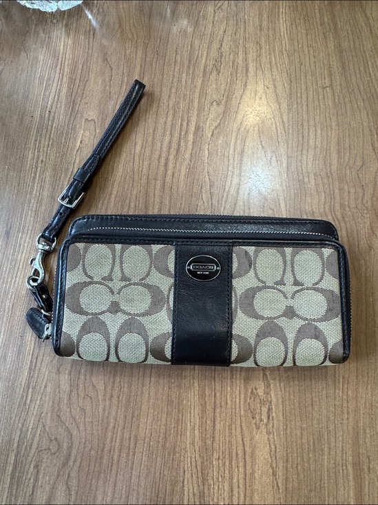 Coach Other - Coach Brown Signature Canvas Wristlet Wallet Clutch with Dark Brown Trim